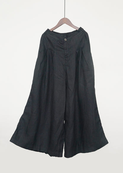 casual literary and artistic thickened linen wide-leg pants for women, high-waisted and thin floor-mopping samurai pants K22298