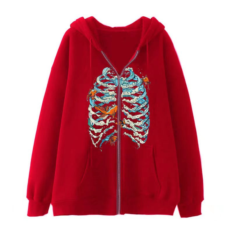 VLOVELAW 2025 Popular and  Diablo Skull Sweatshirt Men's and Women's Hoodies Goth Couple Harajuku Large Size Zipper Sweater