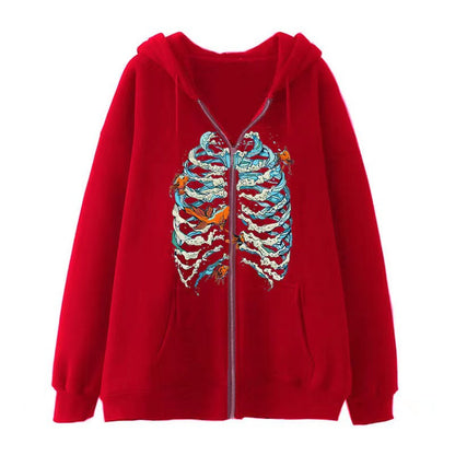 VLOVELAW 2025 Popular and  Diablo Skull Sweatshirt Men's and Women's Hoodies Goth Couple Harajuku Large Size Zipper Sweater