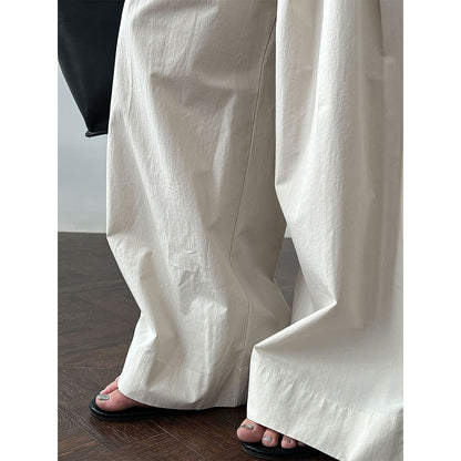 Luxi 100 cotton high-waisted versatile lace-up straight-leg pants women's summer new thin casual wide-leg trousers 1950