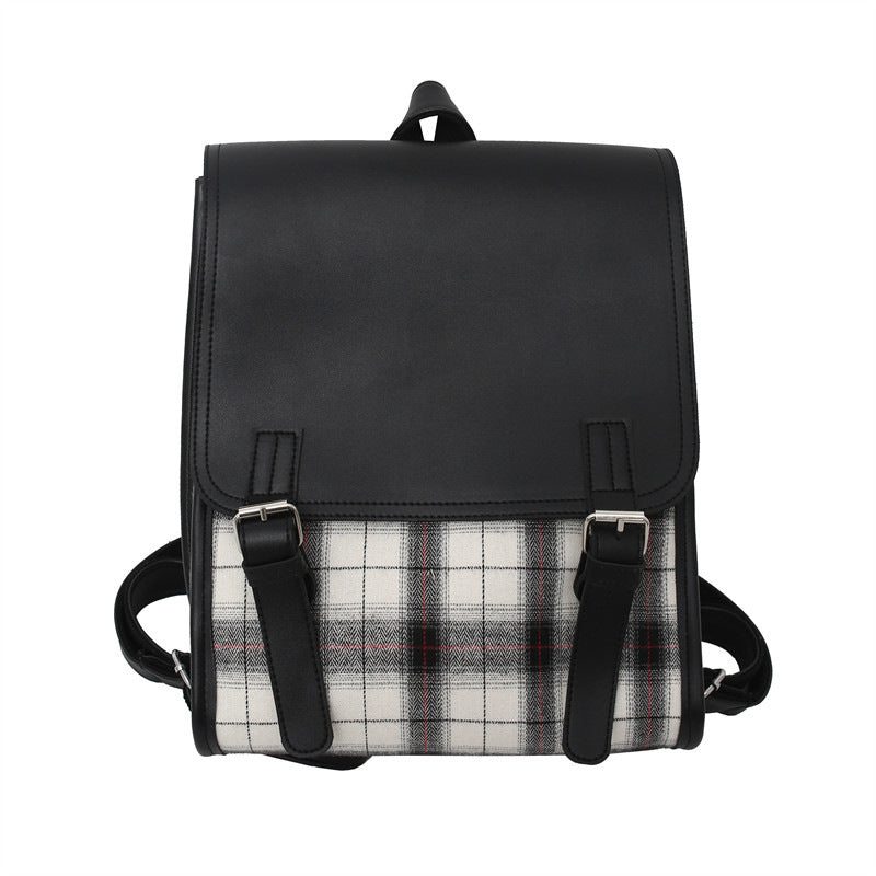 Japanese Campus Multi-Compartment Student Schoolbag Large Capacity Flip Women's Backpack Trendy Preppy Style Checked Backpack Women