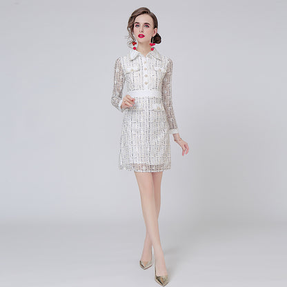 Celebrity style long-sleeved dress for women's autumn new light and ripe style royal sister temperament waist shirt skirt