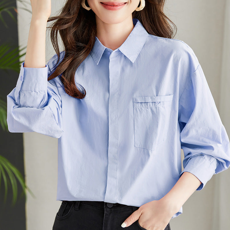 direct spring clothing new long-sleeved white pure cotton women's loose casual design niche shirt