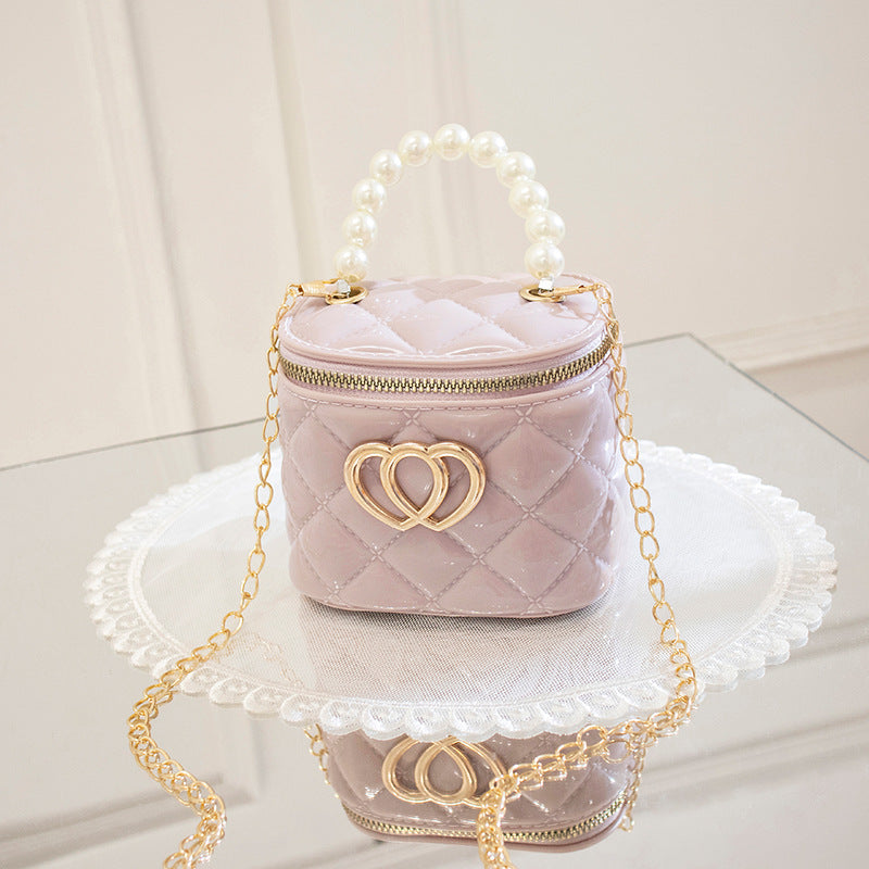 VLOVELAW Pearl Gel Bag DIY Bag Lion Ridge Bucket Bag PVC Crossbody Women's Bag Rhombus Chain Bag Women's Handbag