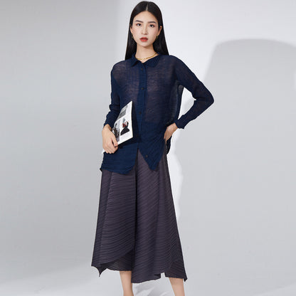 2025 Irregularly Folded Casual Shirt Top Loose Versatile Temperament Shirt Jacket Women's Thin Sunscreen Shirt