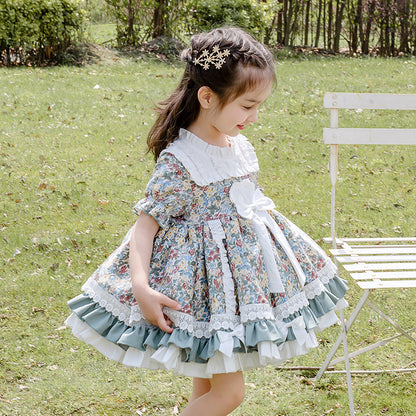 2025 Summer New Lolita Children Shirt Girls' Baby Floral Short Sleeve Dress Cute Princess Dress