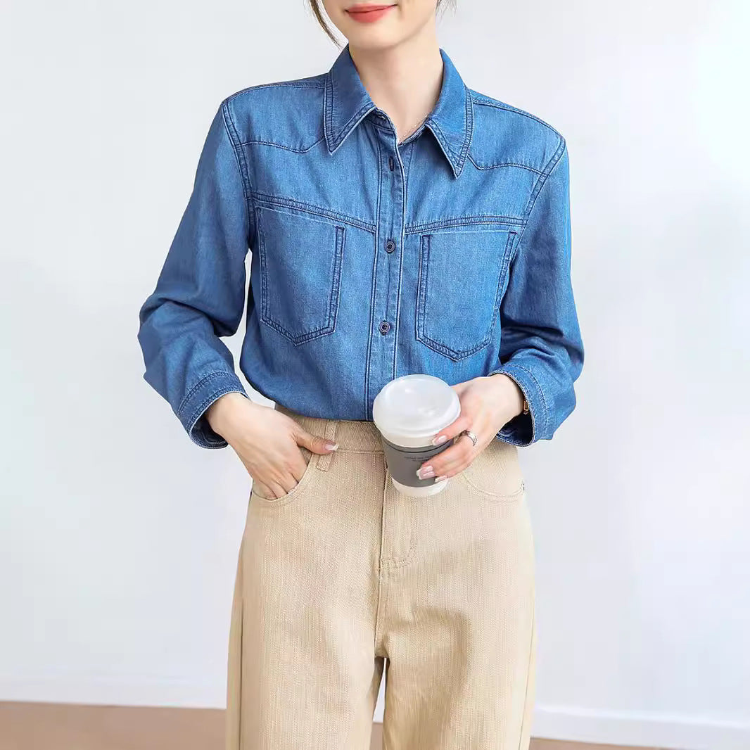 2025  Customized Xiaoxiangfeng denim long jacket women's spring and autumn new clothing retro fashion design pure cotton loose top