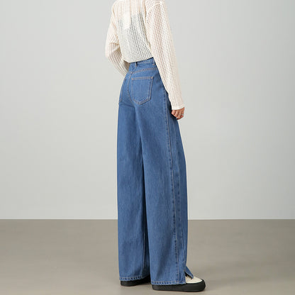 2025  Spring and summer new straight-leg drape pants women's high-end loose casual commuting versatile split straight-leg jeans