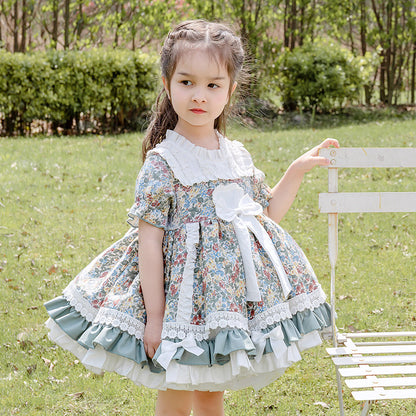 2025 Summer New Lolita Children Shirt Girls' Baby Floral Short Sleeve Dress Cute Princess Dress