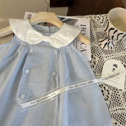 VLOVELAW South Korea Children's Clothing Dress  Summer New Girl's Western Style Back Girl's Sailor Collar Bow Princess Dress