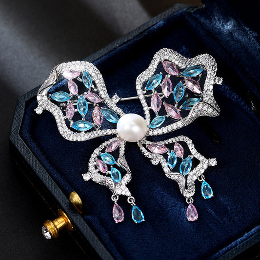 2025 High-end luxury zircon butterfly brooch freshwater pearl women's jewelry coat suit accessories dinner corsage