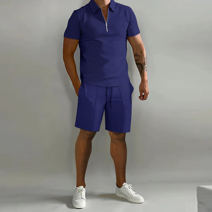 VLOVELAW   Spring and Summer Men's Suit Lapel Short Sleeve POLO Shirt Sports Trousers 2-piece Men's Set
