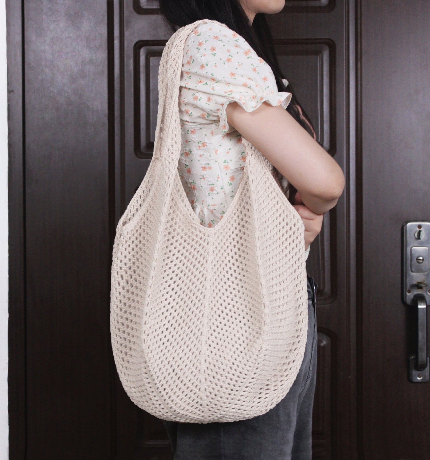 VLOVELAW South Korea Vintage Ins Shoulder Cotton Thread Woven Bag New Crochet Handbag Straw Bag Vacation Beach Bag