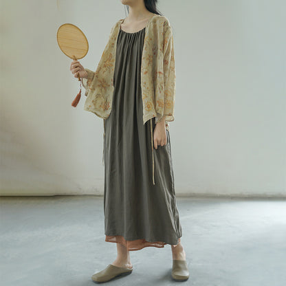 design, national style, Song Dynasty ramie lace-up cardigan, retro gentle literary and oblique shirt S22166