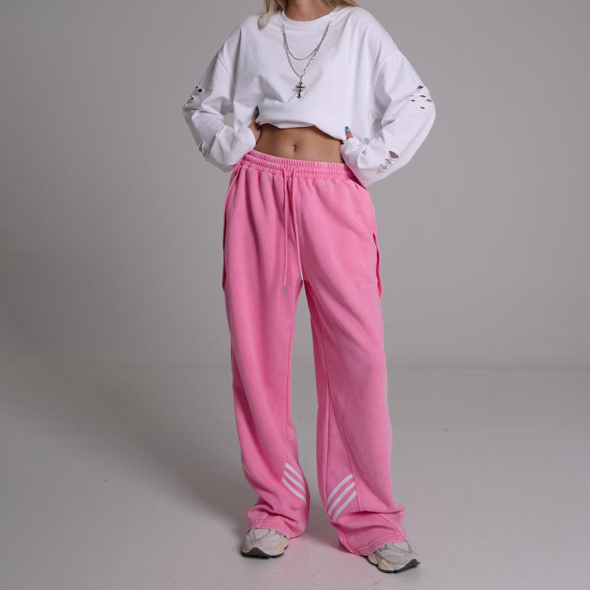 2025 2025n retro old striped spliced sweatpants sweatpants autumn and winter new versatile washed drawstring sweatpants casual pants