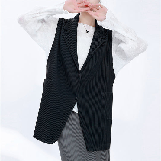 2025 counter knitted vest women wear autumn and winter new fashion high-end suit collar sleeveless jacket versatile