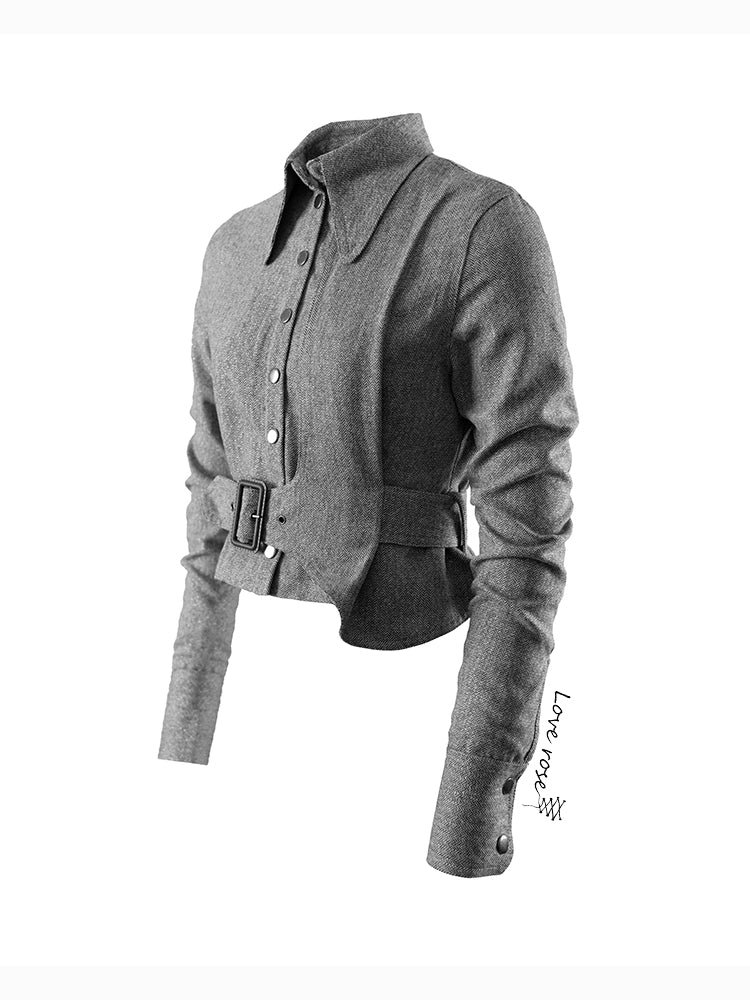 original designer, women's woolen short waist top, long-sleeved single-breasted jacket