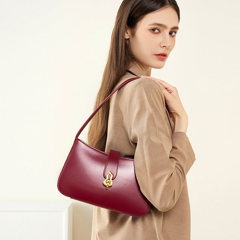 VLOVELAW 2025 New leather women's bag niche bridal bag young red high-end textured underarm bag women's daily shoulder bag
