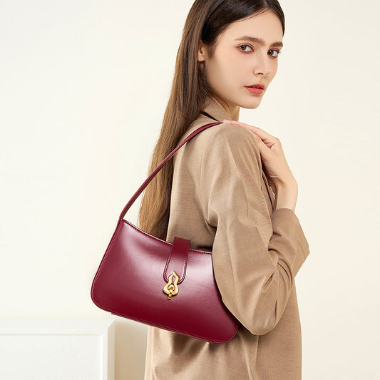 VLOVELAW 2025 New leather women's bag niche bridal bag young red high-end textured underarm bag women's daily shoulder bag