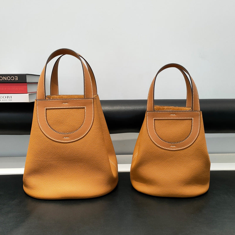 VLOVELAW 2025 popular New Fashion Commuter Shoulder Handbag First Layer Cowhide Bucket Bag Women's Genuine Leather Pig Nose Vegetable Basket Bag