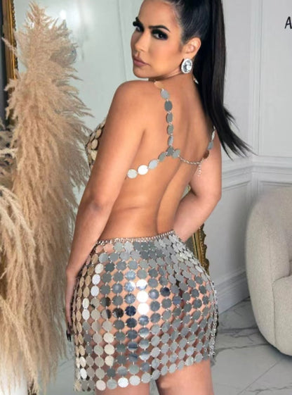 2025  120128 2025 hot-selling vest acrylic sequin disc joint sexy neck halter chest wrap top vest