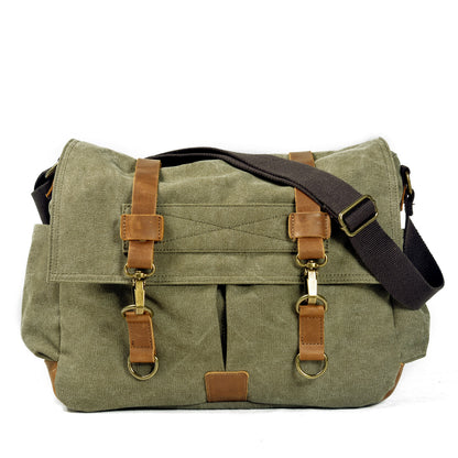 VLOVELAW 2025 Men's casual canvas satchel literary and retro shoulder with leather oblique span bag women's simple messenger bag computer bag