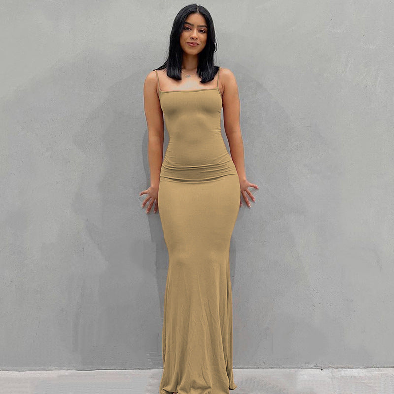 VLOVELAW European and American Foreign Trade New Women's Clothing Kardashian Skims Dress Casual Slim Strap Home Long Dress