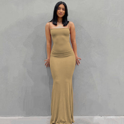 VLOVELAW European and American Foreign Trade New Women's Clothing Kardashian Skims Dress Casual Slim Strap Home Long Dress