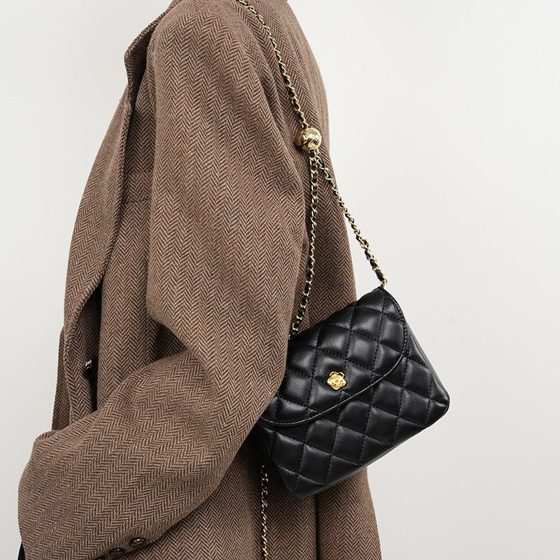VLOVELAW 2025 Cowhide diamond bag women's new popular women's bag messenger bag women's genuine leather shoulder bag chain bag women's model