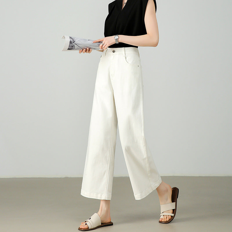 2025  [ for big brands] Summer straight-leg jeans for women, small and thin commuting high-waisted three-proof nine-point straight-leg pants.