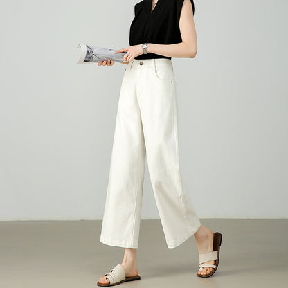 2025  [ for big brands] Summer straight-leg jeans for women, small and thin commuting high-waisted three-proof nine-point straight-leg pants.