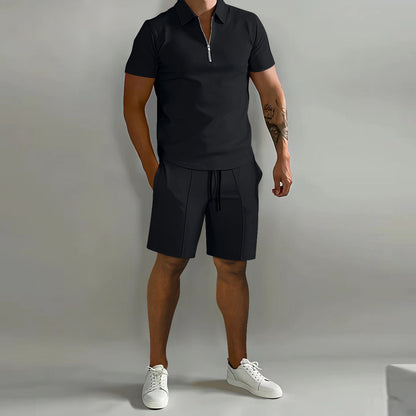 VLOVELAW   Spring and Summer Men's Suit Lapel Short Sleeve POLO Shirt Sports Trousers 2-piece Men's Set