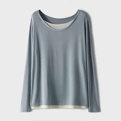 direct sales fake two-piece round neck long-sleeved T-shirt women's popular summer new casual simple splicing contrasting top