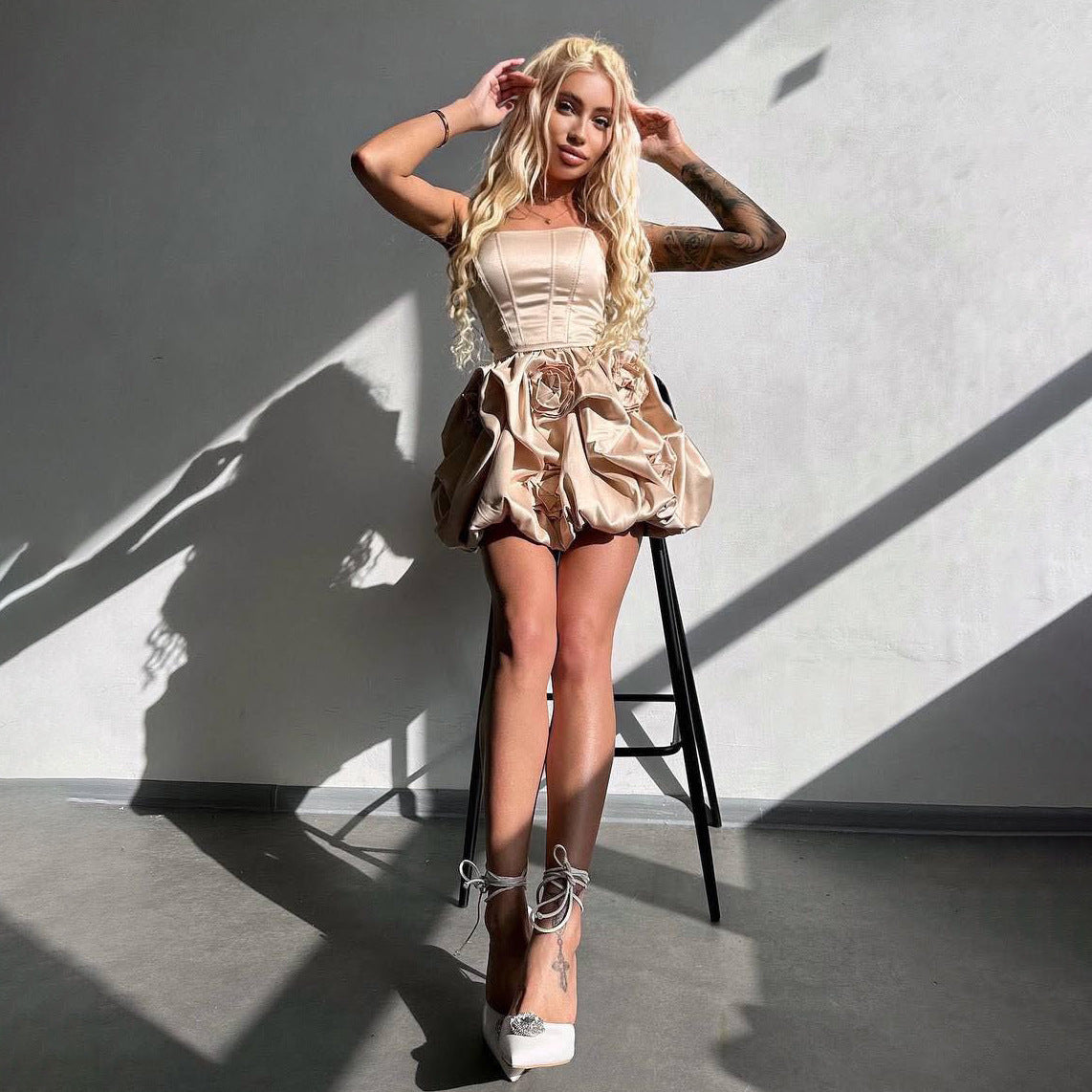 niche temperament three-dimensional decorative tube top strap corset skirt elegant design high-end ball dress New