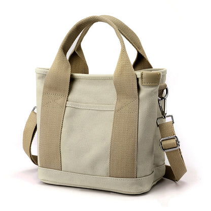 VLOVELAW Small Bag with Zipper Japanese Multi-Layer Bag Niche Lady Shoulder Bag Portable Thickened Canvas Mobile Phone Bucket Tote Bag