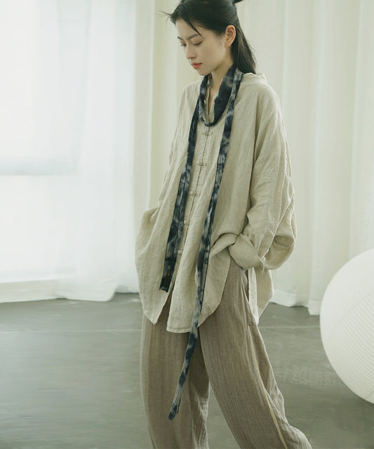 early autumn retro loose silhouette linen jacket, national style casual free and easy disc buckle long trench coat S22271