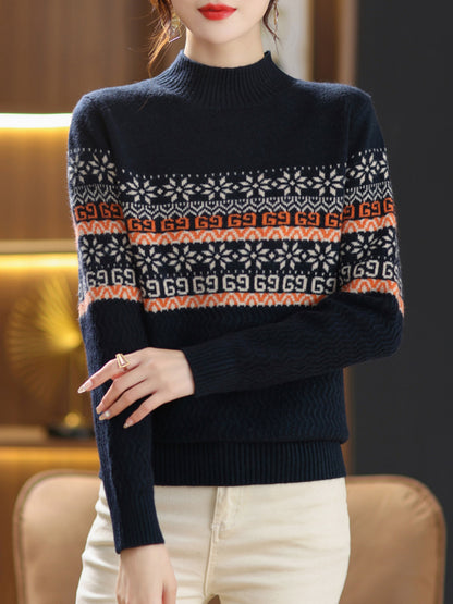 Official website picture direct sales semi-turtleneck jacquard sweater bottoming shirt women's long sleeves  spring new soft waxy skin-friendly needle