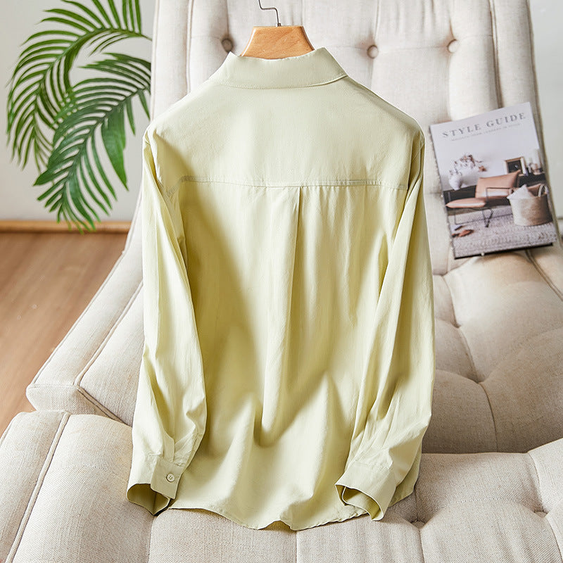 direct sales lapel collar long-sleeved shirt women's  new design organ pleated top exquisite commuter shirt