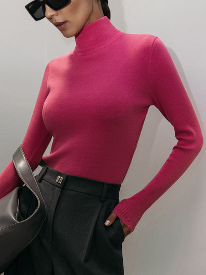 KKBOXLY Cross-border semi-turtleneck bottoming shirt, 2025 New autumn and winter new temperament elegant slim-fitting warm long-sleeved sweater