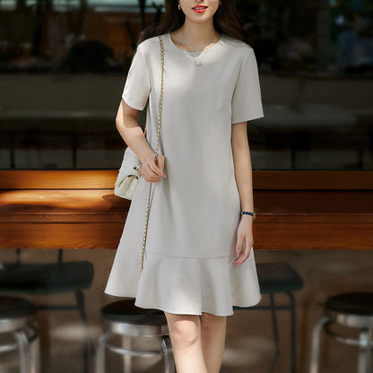 2025 Premium triacetate fishtail skirt, textured short-sleeved dress, satin medium and long summer women's clothing new