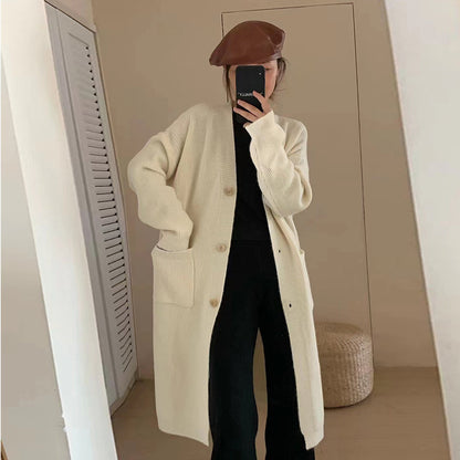 VLOVELAW Knitted large-size cardigan women's autumn and winter new Korean version loose lazy style 2025 style medium and long thickened sweater jacket tide