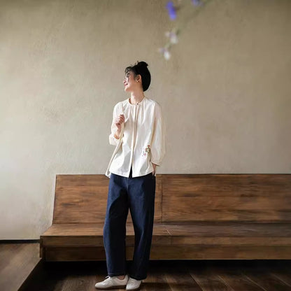 Embroidered cotton women's shirt, shirt women's high-end sense, early autumn light and thin literary pure cotton versatile top B0912
