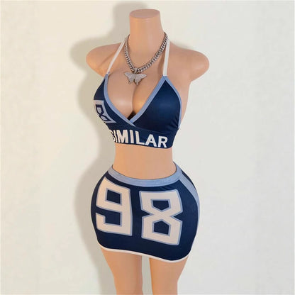 Popular,  and summer new women's clothing New Popular trade sexy Spice Girl printing sleeveless backless hip skirt set