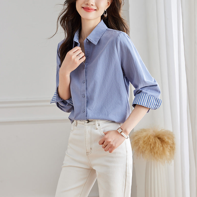 direct sales simple casual age-reducing shirt women's design sense niche loose and thin versatile top