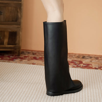 plus Size Women's Long Boots  New Winter Slimming Internet Celebrity All-Match High Tube below the Knee Square Toe Flat Bottom Knight Boots