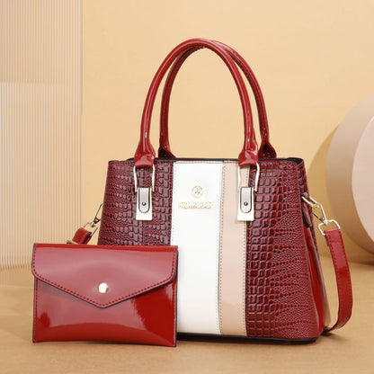 VLOVELAW 2025 bag women's bag advanced sense popular new texture middle-aged mother bag splicing contrasting color large-capacity handbag bag