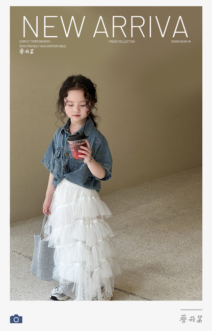 VLOVELAW Girls' Fashionable Princess Dress  Summer New Children's Korean Style Tiered Skirt Medium and Big Children's Fashionable Lace Dress