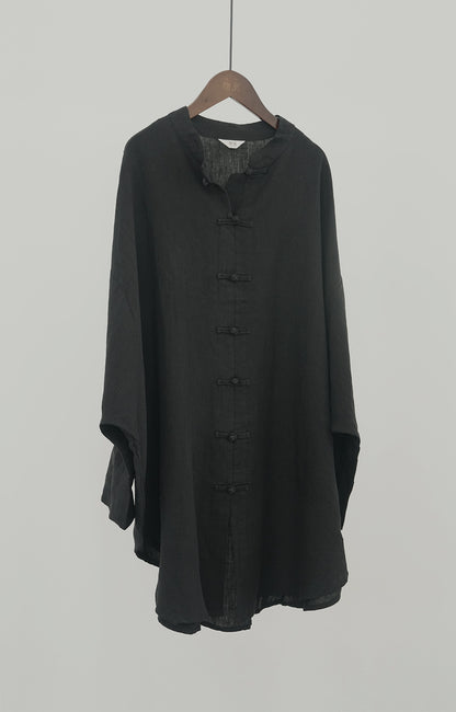 early autumn retro loose silhouette linen jacket, national style casual free and easy disc buckle long trench coat S22271