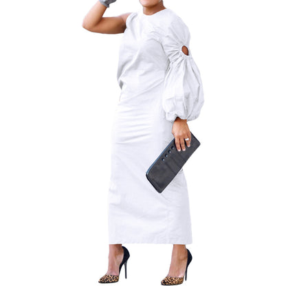 VLOVELAW Bn295 Cross-Border Foreign Trade European and American Women's Clothing Autumn New Solid Color Single Sleeve Hollow-out Side Slit Dress