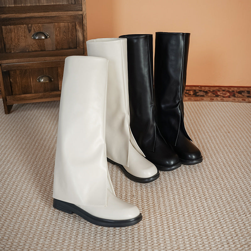 plus Size Women's Long Boots  New Winter Slimming Internet Celebrity All-Match High Tube below the Knee Square Toe Flat Bottom Knight Boots